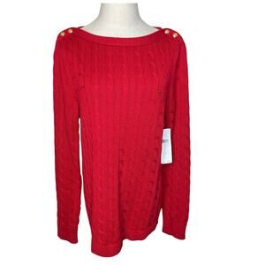 Lauren Ralph Lauren Women’s XL Red Cable Knit Boatneck Pullover Sweater NWT